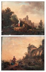 Personnages Dans Des Ruines Antiques (pair)