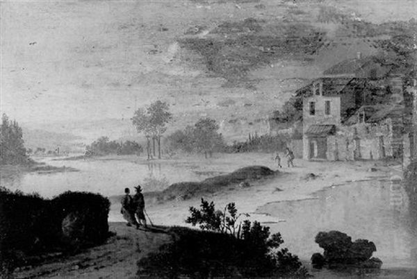 Paysage Lacustre Avec Des Promeneurs - view 1