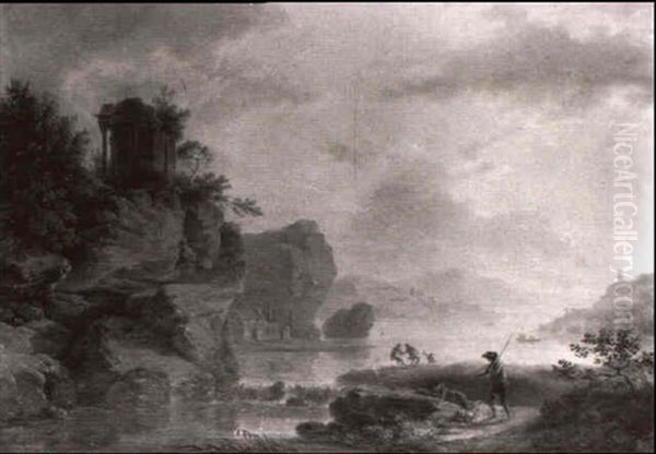 Pecheurs Dans Un Paysage Avec Ruines - view 1