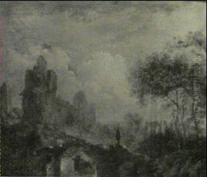 Paysage Au Pont Avec Les Ruines D'une Forteresse
