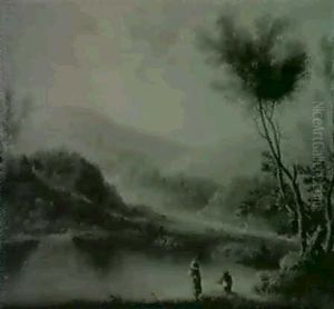 Pecheurs Dans Un Paysage De Lac Italien