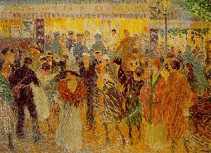 Promeneurs Aux Terrasses Illuminees by Fernand Lantoine