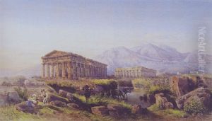 De To Doriske Templer Ved Paestum, I Forgrunden Hyrder Og Kvaeg