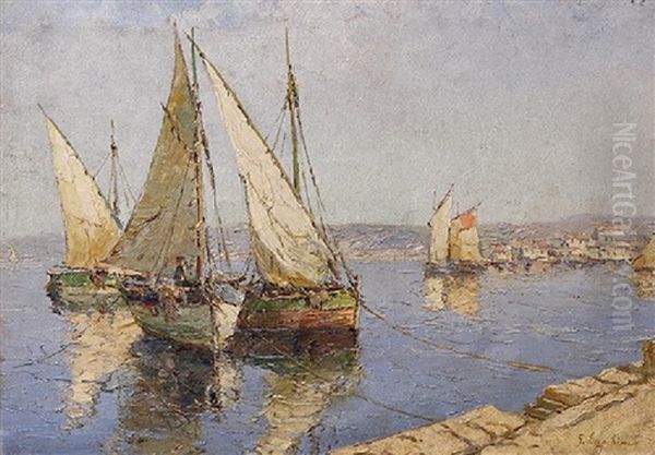 Harbor Scene With Fishing Boats - view 1