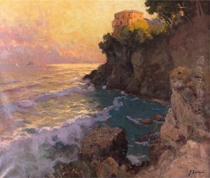 Kustenlandschaft Bei Capri Im Sonnenuntergang by Georgi Alexandrovich Lapchine