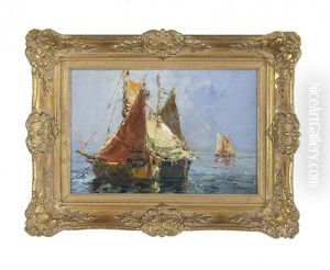 Mediterranean Seascape With Fishing Boats by Georgi Alexandrovich Lapchine