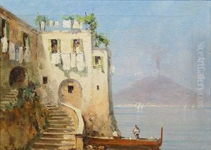 View Of Vesuvius, Naples Harbor by Georgi Alexandrovich Lapchine