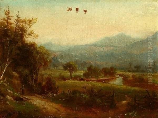 Country Landscape With Cows By A Stream - view 1
