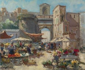 Market Scene In Naples by Georgi Alexandrovich Lapchine