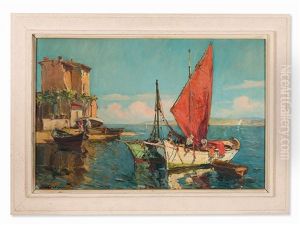 Fishing Boats, Oils Fishing Boats by Georgi Alexandrovich Lapchine
