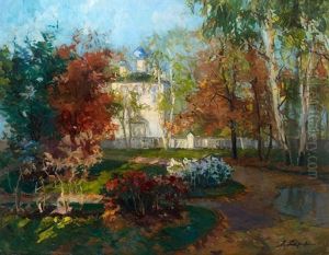Eglise Russe Dans Un Paysage D'automne by Georgi Alexandrovich Lapchine