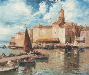 Le Port De Saint Tropez by Georgi Alexandrovich Lapchine