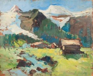 Chalets Et Torrent En Montagne by Georgi Alexandrovich Lapchine