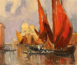Venetian Canal Scene by Georgi Alexandrovich Lapchine