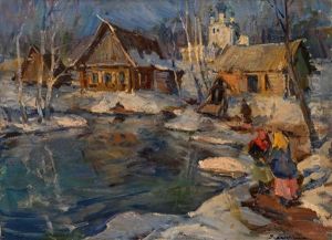 Russian Village In Winter by Georgi Alexandrovich Lapchine