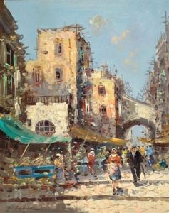 Village Scene With Market by Georgi Alexandrovich Lapchine