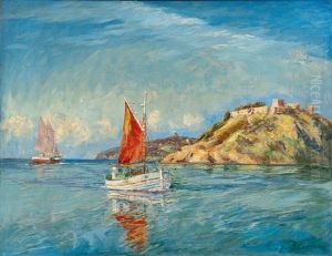 Sailboats By The Shore by Georgi Alexandrovich Lapchine