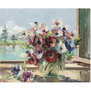 Still Life Of Anemonies (italian Alps) by Georgi Alexandrovich Lapchine