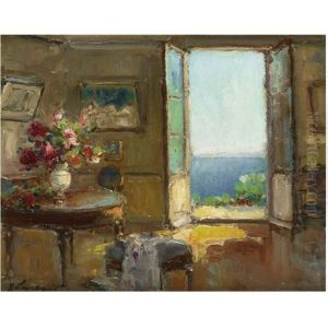 Still Life Of Flowers In An Interior by Georgi Alexandrovich Lapchine