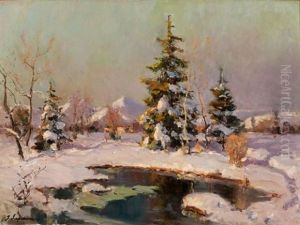 Paysage De Neige Au Soleil Couchant