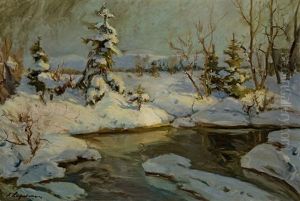 Snow-covered Landscape by Georgi Alexandrovich Lapchine