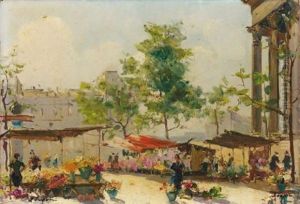 Marche Aux Fleurs A La Madeleine by Georgi Alexandrovich Lapchine