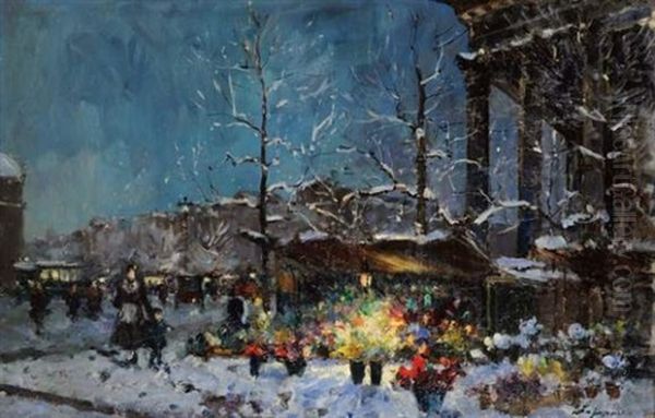 La Madeleine Et Le Marche Aux Fleurs En Temps De Neige - view 1