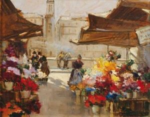 Le Marche Aux Fleurs by Georgi Alexandrovich Lapchine
