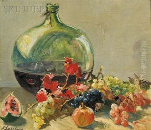 Still Life With Fruit And Wine Jug by Georgi Alexandrovich Lapchine