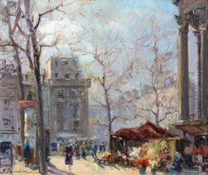 Marche Aux Fleurs, Place De La Madeleine by Georgi Alexandrovich Lapchine