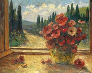 Bouquet De Fleurs Devant La Fenetre by Georgi Alexandrovich Lapchine