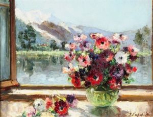 Vase De Fleurs A La Fenetre D'un Chalet