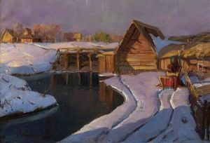 Village Mill In The Snow