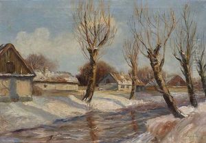 Winterlandschaft Mit Hausern by Georgi Alexandrovich Lapchine