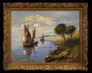 Coastal View With Fisherman And Sailboats