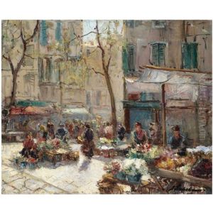 Flower Market In Paris by Georgi Alexandrovich Lapchine