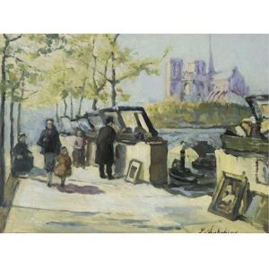 Merchants Along The Wharf, Paris by Georgi Alexandrovich Lapchine