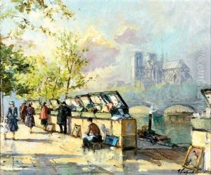 Les Bouquinistes, Quai De La Tournelle by Georgi Alexandrovich Lapchine