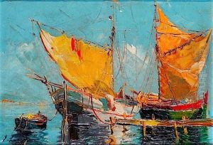 Barques De Peche En Mediterrannee by Georgi Alexandrovich Lapchine