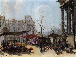 Le Marche Aux Fleurs A La Madeleine by Georgi Alexandrovich Lapchine