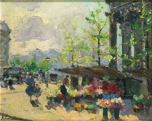Marche Aux Fleurs, Place De La Madeleine by Georgi Alexandrovich Lapchine
