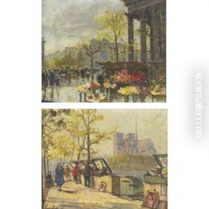 The Parisian Flower Seller (+ Along The Seine; Pair) by Georgi Alexandrovich Lapchine