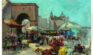 Le Marche Aux Fleurs by Georgi Alexandrovich Lapchine