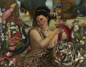 Figura Di Donna Con Animali Esotici