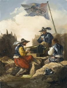 Kartenspieler Mit Kanone (+ Ritter Mit Dame Im Kampf; Pair) by Emilio Lapi