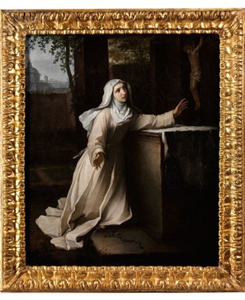 Junge Nonne In Anbetung Des Kreuzes - view 1