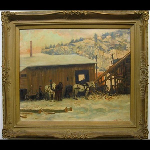 Farmer & Horses At Sawmill - view 1