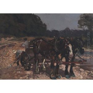 Team Of Horses At The Gravel Pit by Andreas Christian Gottfried Lapine