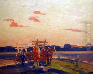 Horses And Wagon by Andreas Christian Gottfried Lapine