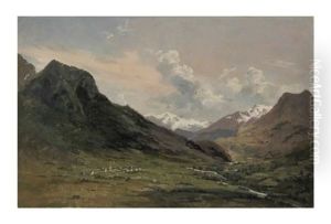 Vue D'une Vallee Dans Les Alpes by Louis Auguste Lapito